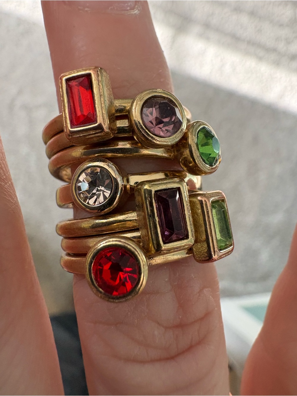 Gold-Tone Multicolor Crystal Stackable Rings - Women's Fashion Jewelry